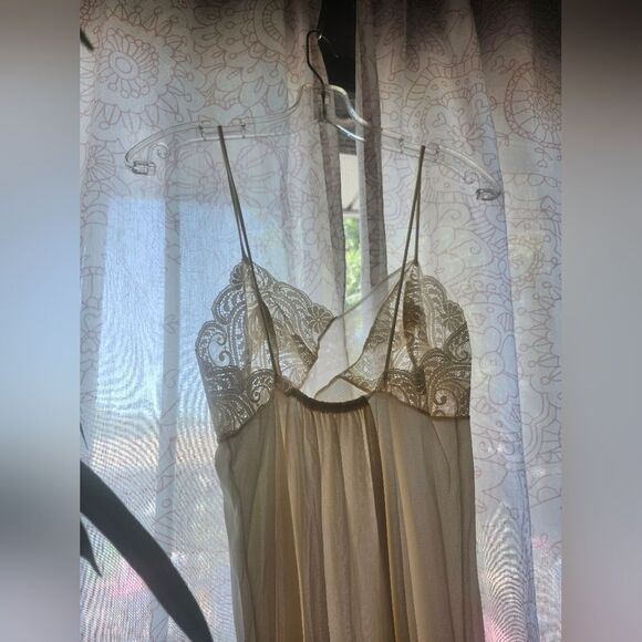 Vintage Cream Lace Satin Slip Dress Lingerie Sexy Spaghetti Strap Maxi 50s Vday - Picture 4 of 10